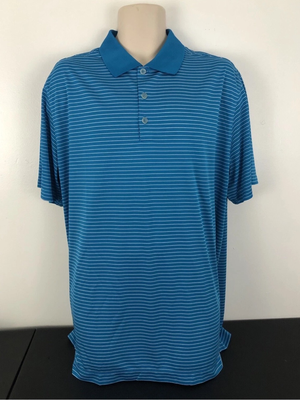 Nike Golf Tour Performance Men's XL Blue Striped Short Sleeve Dri-Fit Polo Shirt